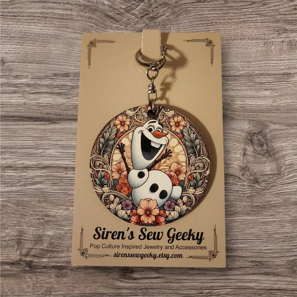 Olaf Frozen Floral Fan Art Keychain / Bag Clip